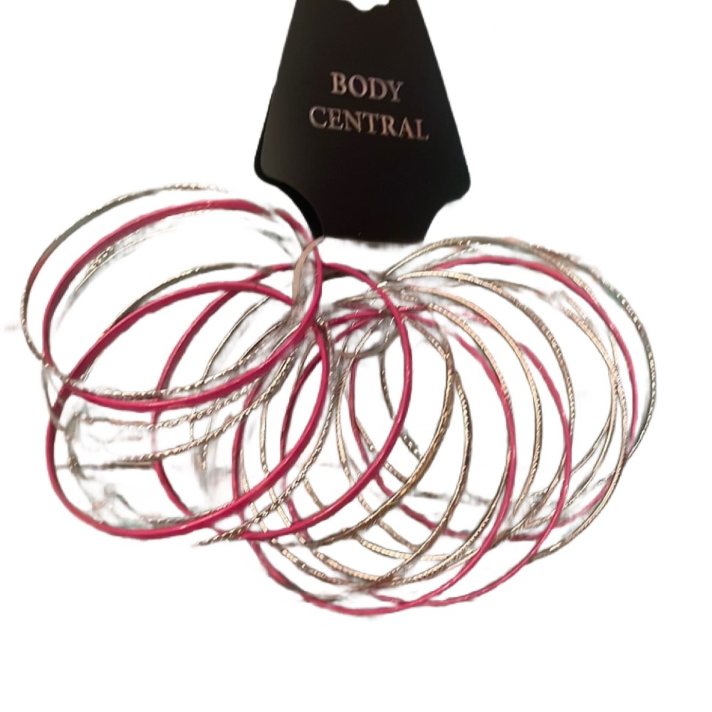 Body central pink and silver bangle bracelets - Picture 2 of 5